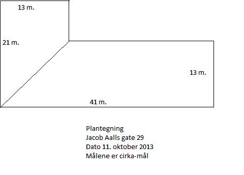 Skisse av bygningen med yttermål